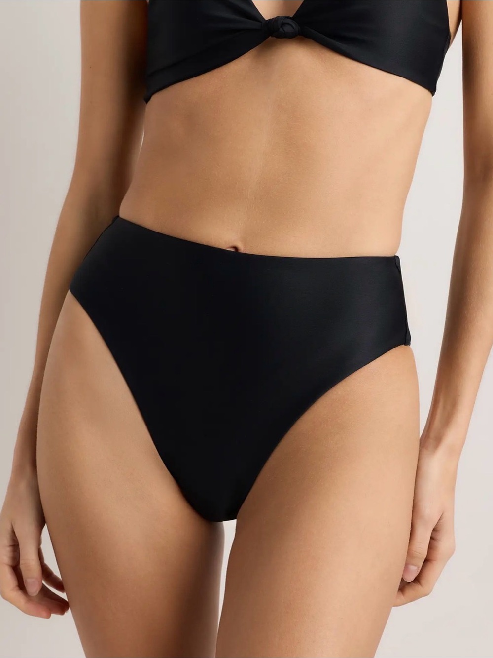 Quince Italian High-Rise High-Leg Bikini Bottom Black Size M NWT